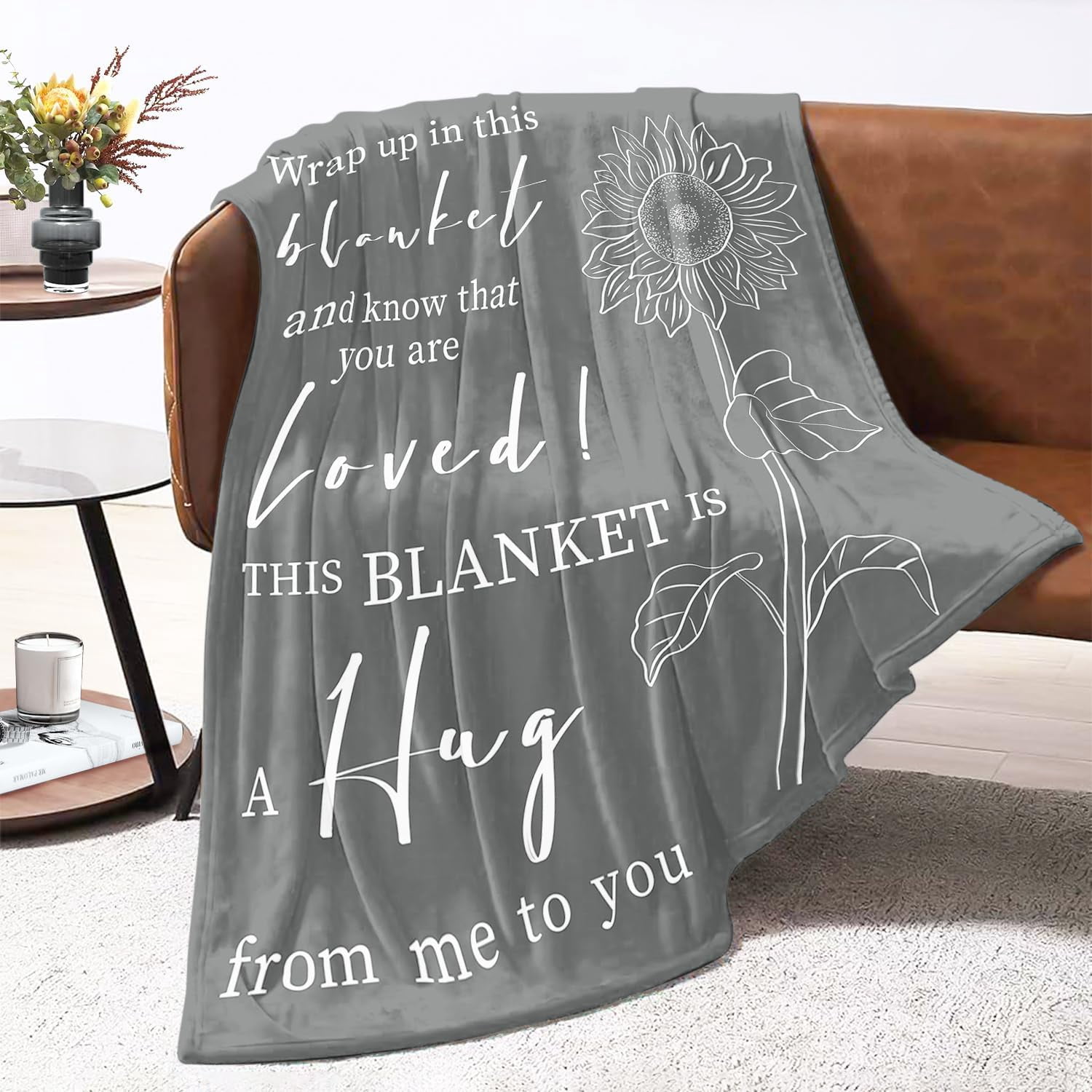 Get Well Gifts for Women After Surgery - Hug Blanket - Thinking of You Gift for Mom Friend Sister - Feel Better Inspirational Gifts for Women - Get Well Soon Gift - Purple Sunflower Blanket