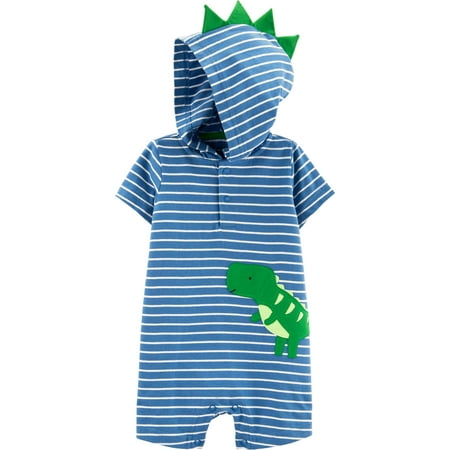 Cream Boys Overalls - Short Sleeve Hooded Snap One Piece Romper, (Baby Boys)