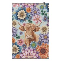 Yuyamidu Highland Cow Golf Towel Boho Flowers Golf Ball Towel Coral Velvet Large Golf Accessories Soft Comfortable Fabric Lightweight and Easy to Carry Wipe Clubs Balls Sweaty Hands