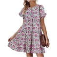 thumbnail image 4 of Floral Printed Womens Ruffles Boho Babydoll Loose Swing Casual Short Mini T-Shirt Dress, 4 of 4