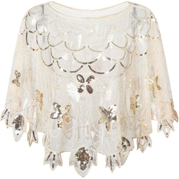 CAILDANL Womens Gatsby 1920s Shawl Wraps Beaded Sequin Evening Cape Bridal Shawl Capelet Flapper Bolero Cover Up