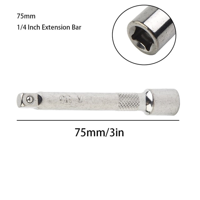 MYG 1/4 Inch Chromed Steel Extension Bar Ratchet Socket Wrench Adapter 50/75/100MM