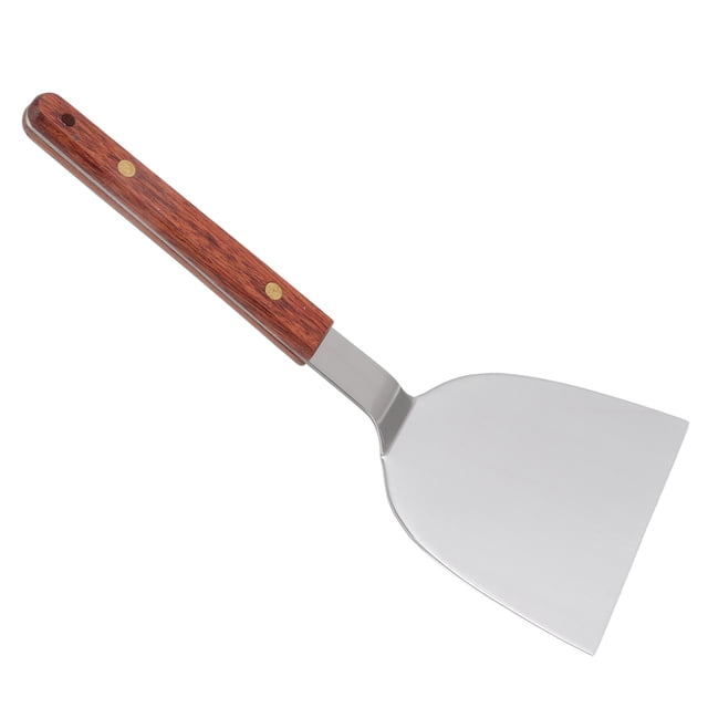 Espátula de acero inoxidable para barbacoa con mango de madera: herramienta multifuncional para asar carne, pescado, albóndigas y huevos - 105 mm/4,1 pulgadas