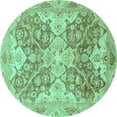 thumbnail image 1 of Ahgly Company Indoor Round Oriental Turquoise Blue Traditional Area Rugs, 8' Round, 1 of 4
