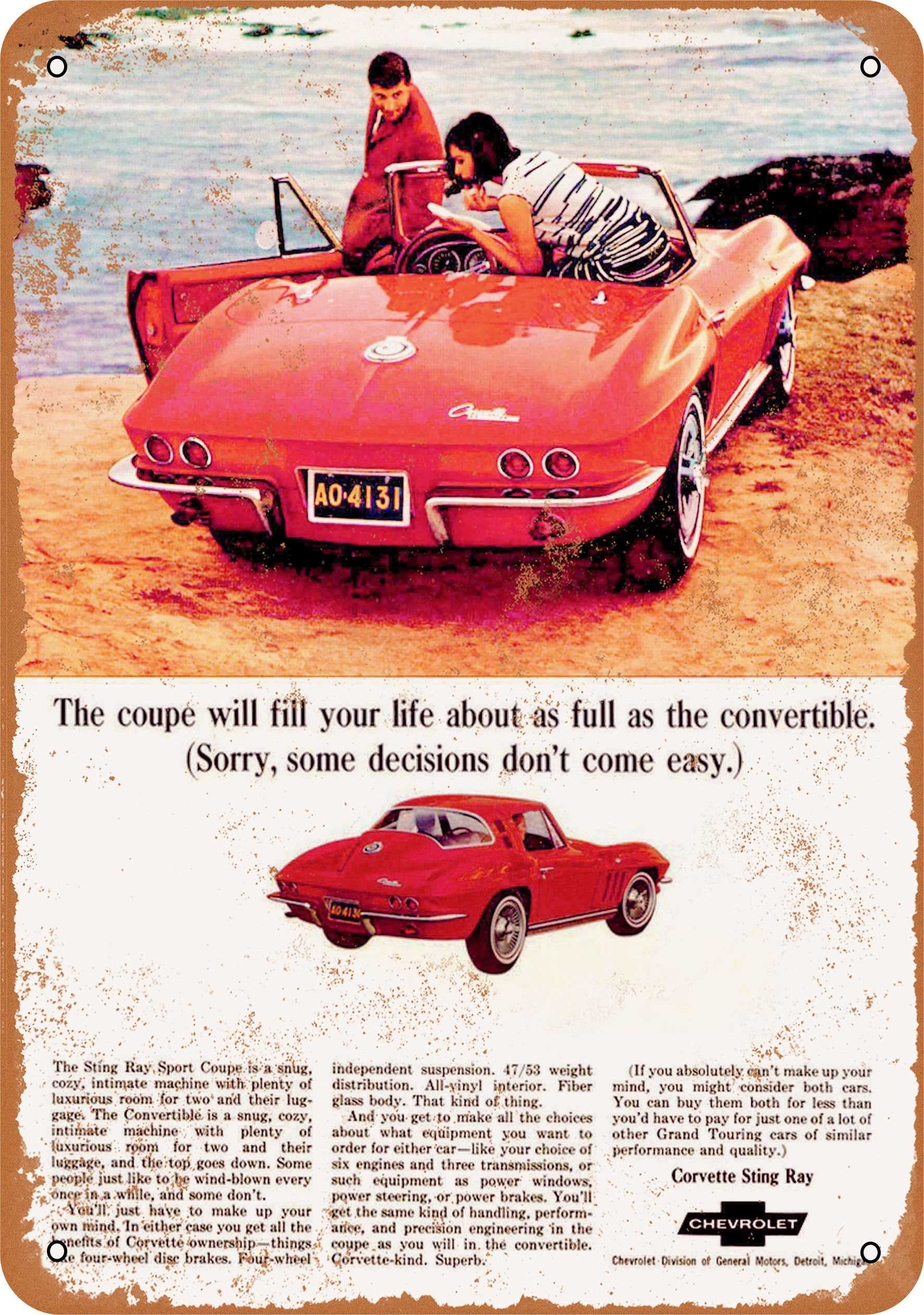 1965 Corvette Tin Sign Stingray