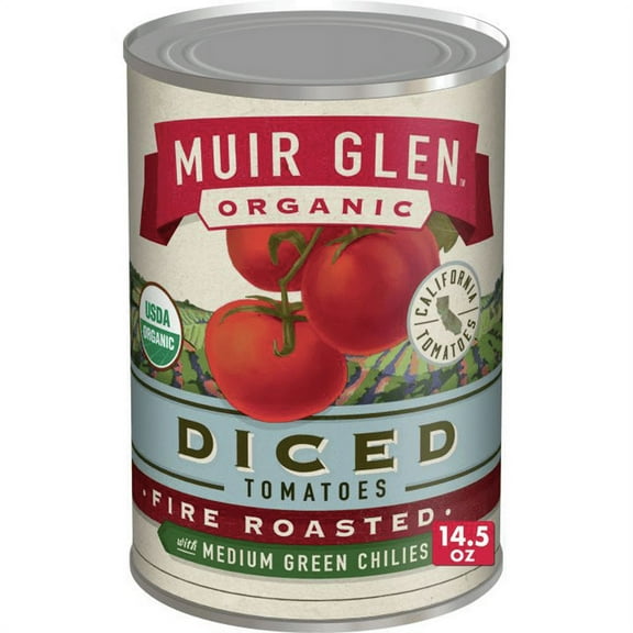(12 Pack) Muir Glen Organic Diced Fire Roasted Tomatoes With Medium Green Chilies, 14.5 oz