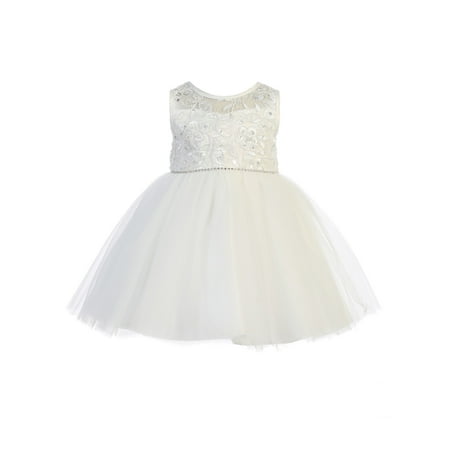 Tip Top Kids Baby Girls Ivory Illusion Neck Lace Flower Girl Easter Dress 18M