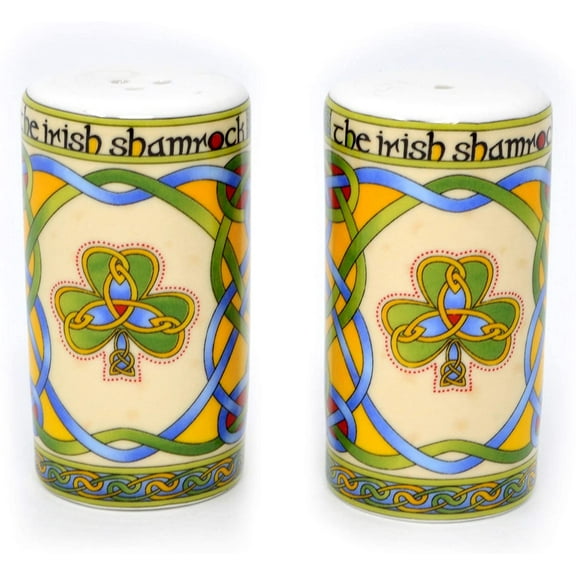 Irish Shamrock Salt and Pepper Ceramic Shakers Set