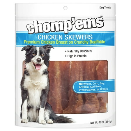 UPC: 0076158070134 | Chomp ems Chicken Skewers 16 oz – All Natural Rawhide Wrapped with Premium Chicken Breast – Healthy Protein Rich Treats for Dogs – Dog Chews