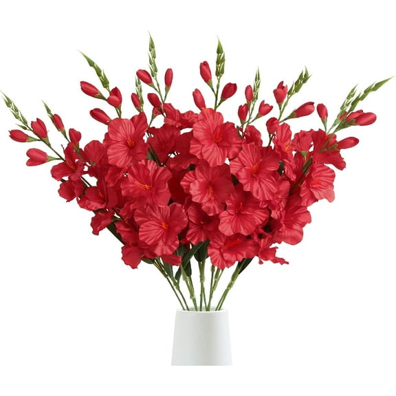 Red Gladiolus Artificial Flowers 3.3in Long Stem Flowers Gladiolus Flowers Silk Flowers Artificial Gladiolus Flowers Faux Gladiolus Flowers for Home Wedding Office Decoration(Red)