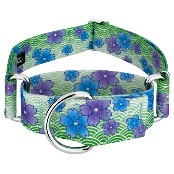 Country Brook Petz® 1 1/2 inch Blue April Blossoms Martingale Dog Collar, Large