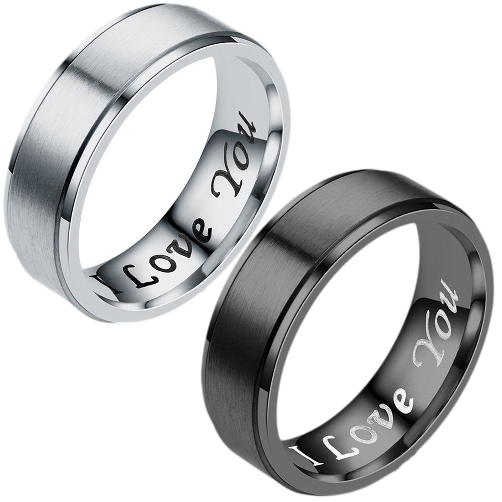New Mens All Black Stainless Steel DAD Ring Engraved Love You Dad Free Velvet Ring Box