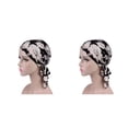 thumbnail image 1 of stanreset Fashion Print Flowers Women Inner Hijabs Cap Muslim Ruffle Chemo Hat Black with flower 2Set, 1 of 6