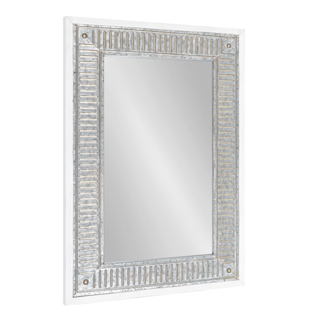 Kate and Laurel Deely Farmhouse Wall Mirror, 20 x 30, White, Rustic Wall Decor with Galvanized Metal Frame