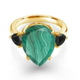 thumbnail image 2 of Gem Stone King 10.72 Ct Pear Shape Green Malachite Black Onyx 18K Yellow Gold Plated Silver Ring (Size 6), 2 of 5