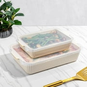 Thyme & Table 4-Piece Stoneware Casserole Dish Bakeware Set, Includes Lids, 9x13 , 7x10 Bakers With Lids , White Ribbed