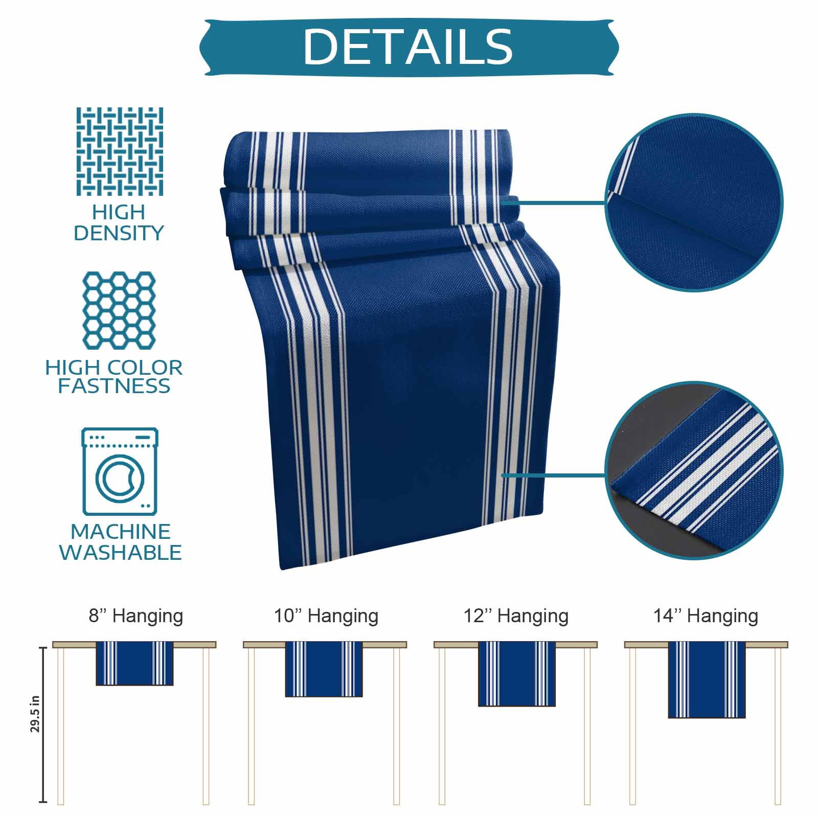 Ldtrchee Blue Striped Table Runner 36 Inches, Farmhouse Blue White Stripes Bed Runner Dresser Scarves Tabletop for Indoor Outdoor Parties/Ceremony/Banquet, 13"x 36"