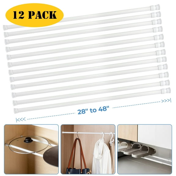BEAMNOVA 12Pcs Tension Curtain Rod for Windows Cabinet Wardrobe Closet 28"-48" Adjustable, 1/2" Diameter, White