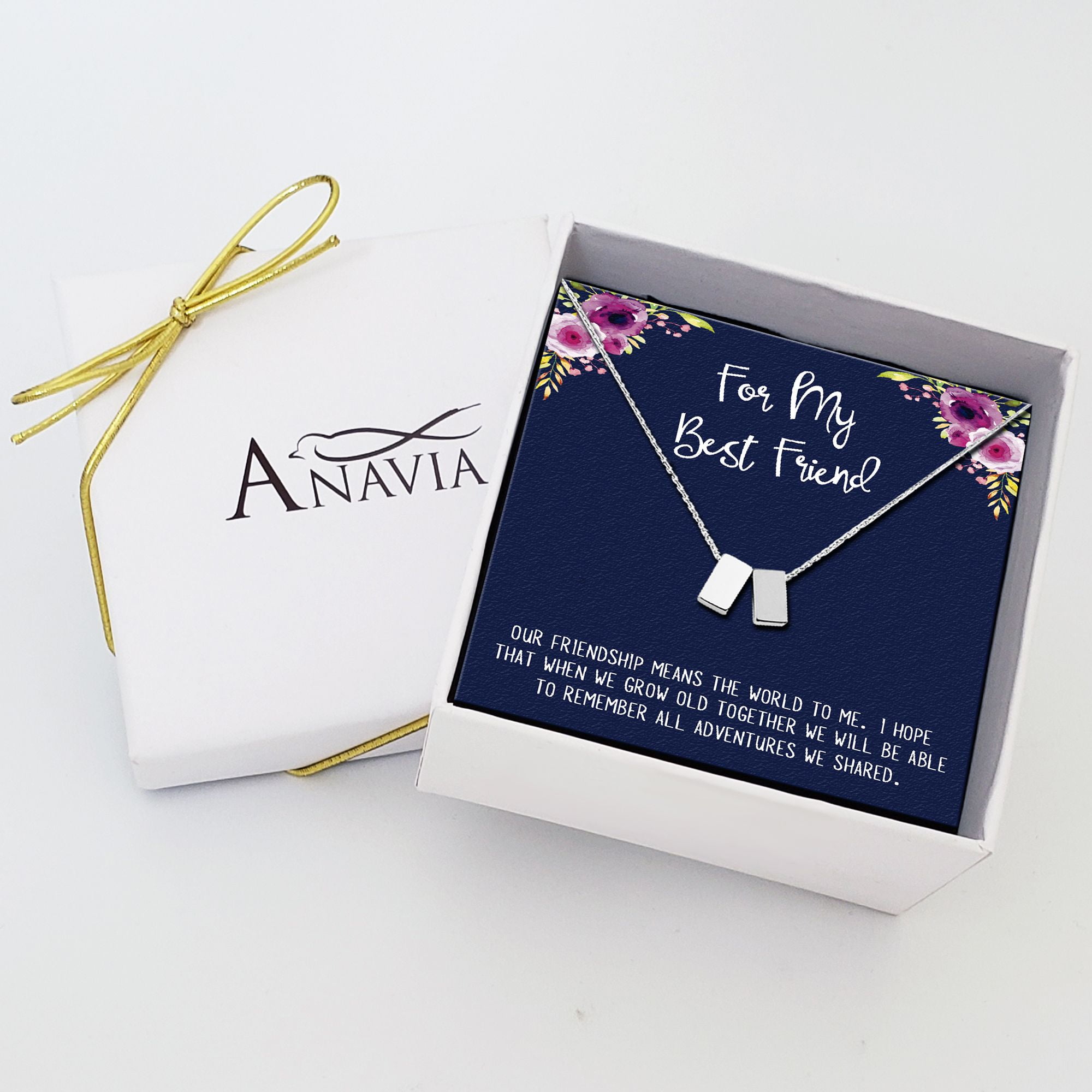 Anavia Best Friend Necklace, Friendship Necklace, Jewelry Gift, Gift for Friend, Birthday Gift, Christmas Gift for Her, Double Cubes Pendant Necklace with Wish Card -[2 Silver Charms]