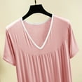 thumbnail image 3 of Womens Nightdress Sleepwear New Women Short Sleeve Cotton Nightgown Soft Comfy V Neck Lounge Dress Flowy Pleated Nightshirts Sleep Dresses Pinky L, 3 of 7