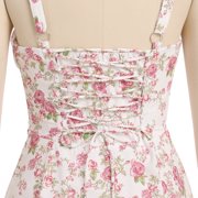 IDOPIP Women Floral Corset Spaghetti Strap Casual Sundress 2026 Summer Square Neck Boho Flowy Midi Slit Dress