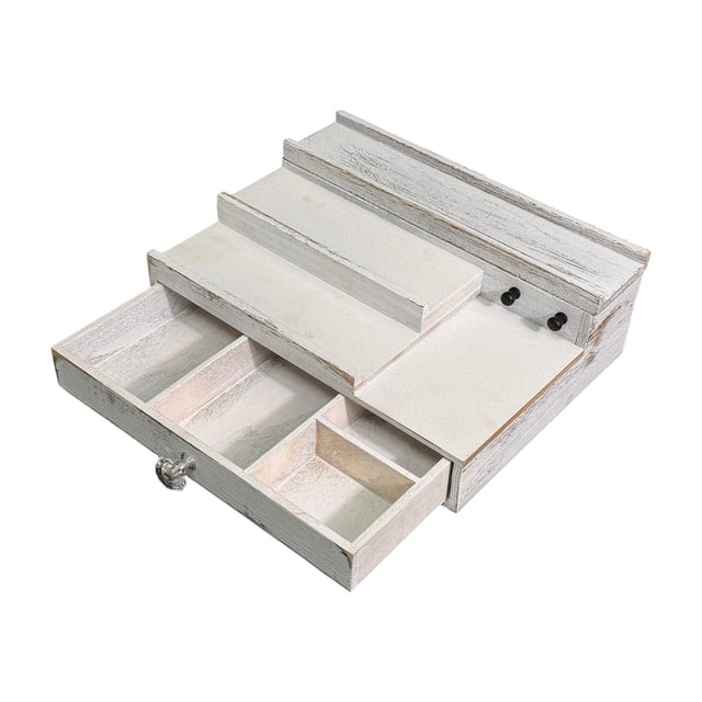 Soporte de perfume de madera con cajón, estructura robusta, estante elevador, exhibición de fragancias para tocador para hombre, soporte de perfume de Mango transparente plateado