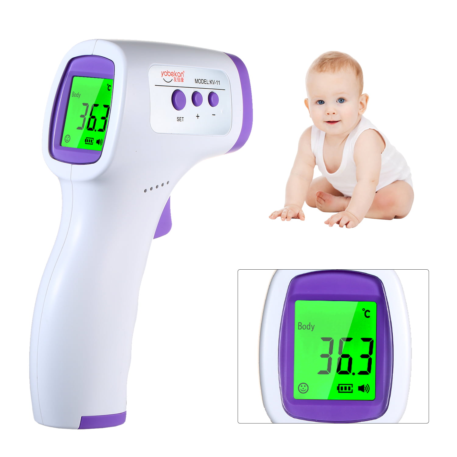 Infrared Thermometer Non-Contact Medical Forehead Ear Thermometer 32℃ ~ 42.5℃ Digital LCD Screen High Resolution ±0.1℃ Temperature Measure Tool for Baby Kids Adults