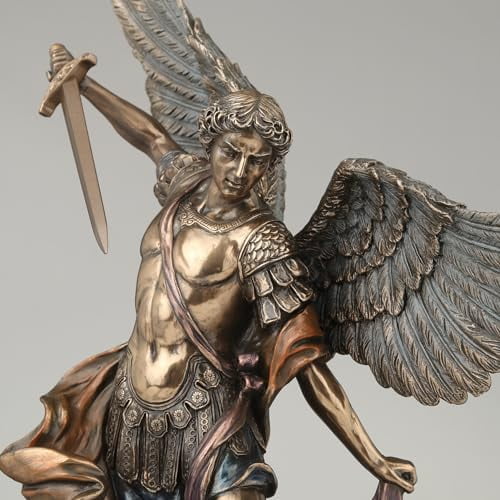 Veronese Design 14 1/8 Inch Archangel Saint Michael Tramples Demon Religious Sculpture Defeating Lucifer Resin Statue Bronze Finish