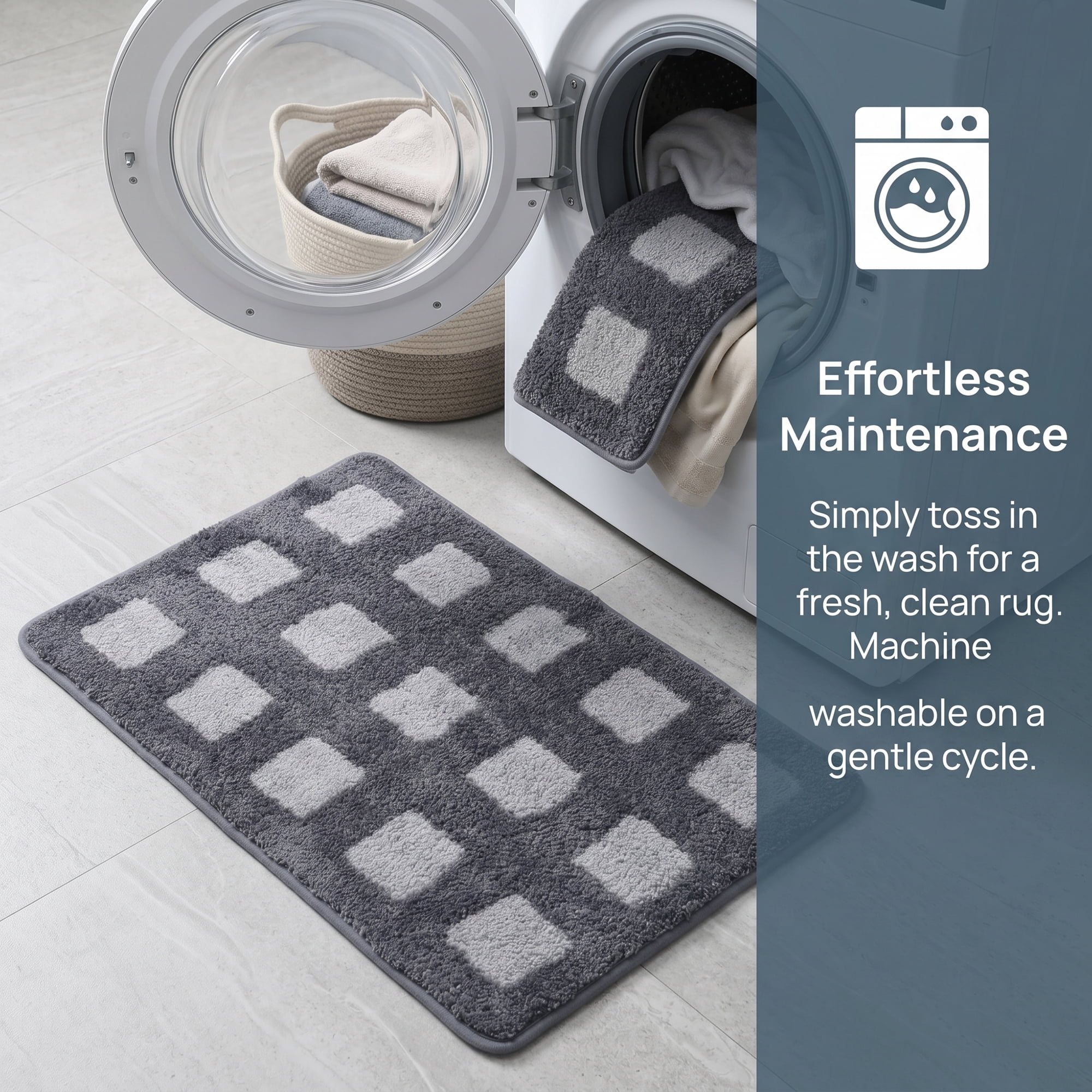 Unique Bargains Absorbent Non Slip Checkered Soft Plush Quick Dry Bath Mat Grey 32" x 20"