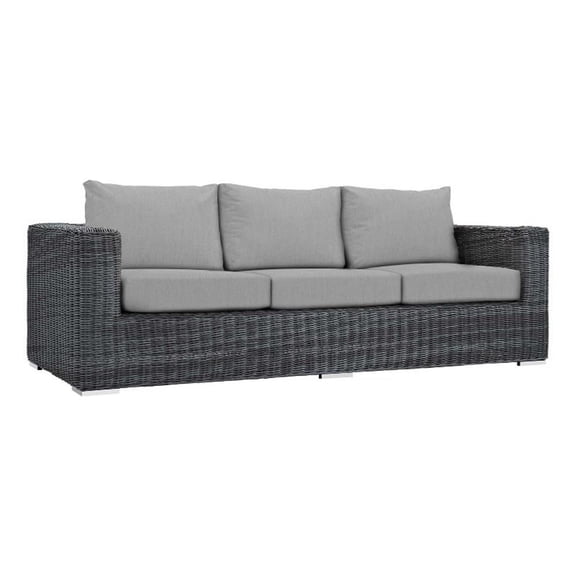 Pemberly Row Modern Aluminum and Rattan Patio Sofa in Canvas/Gray