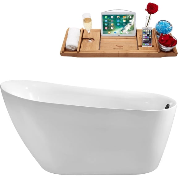67" Streamline N281BGL Soaking Freestanding Tub and Tray With Internal Drain