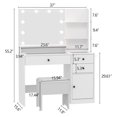 thumbnail image 5 of HeSLehs Makeup Vanity Desk with Mirror & Lights, Glass Top Dressing Table Vanity with 3 Drawers, 37'' Large Makeup Vanity Set with Bench, White Vanity for Girl Bedroom Dorm, 5 of 7