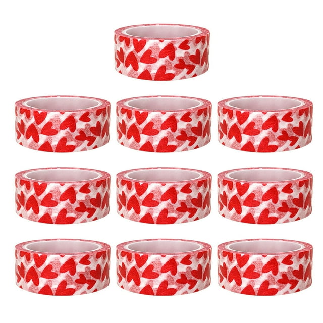 MasteelfCA 10 Rolls Valentines Day Paper Tapes Heart Pattern Adhesive Stickers DIY Gift Decorative Tape