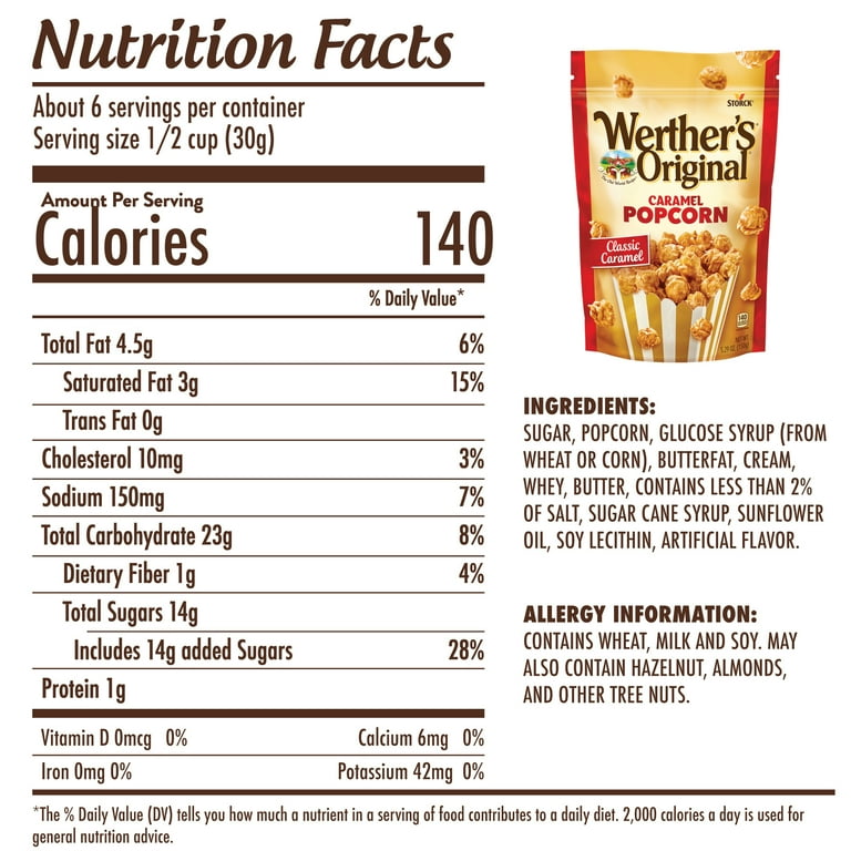 Werther's Original Caramel Popcorn, Resealable Pouch, 6 Oz Bag