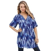 Angle View: Roaman's Women's Plus Size Short-Sleeve Angelina Tunic Long Button Front Shirt