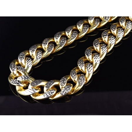 - 10K Yellow Gold Diamond Cut Miami Cuban Link 12.5MM Chain Necklace 28-36 Inch-30