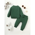 thumbnail image 2 of Newborn Baby Boy Clothes Green Solid Color Round Neck Long sleeved Sweater + Pants Set 2PCs Infant Fall Winter Outfits, 2 of 5