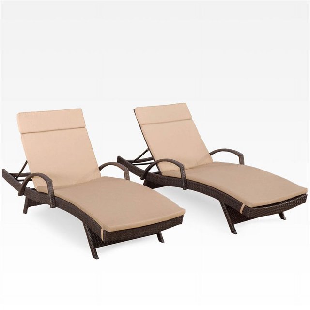 Noble House Chaise Longue Réglable en Osier Salem avec Coussin Caramel (Ensemble de 2)
