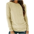 thumbnail image 2 of Goodtrade8 Casual Tops Women Khaki Long Sleeve Solid Color Crew Neck Shirts for Women, 2 of 8