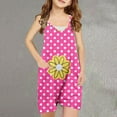 thumbnail image 2 of Odeerbi 5-13 Years Kids Girls Summer Jumpsuit Dots Flower Print Camisole Romper Casual Breathable Comfortable Suspender Overalls Bib Overall Shorts with Pockets, 2 of 5