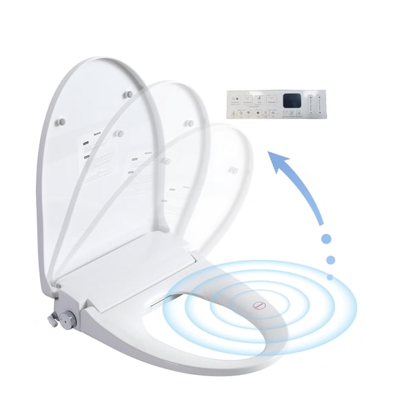 Elongated Heated Bidet Toilet Seat, Side Knob, Auto Open & Close Lid, Adjustable Water Settings