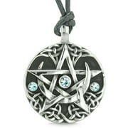 Amulet Pentacle Magic Super Star Celtic Defense Blue Crystals Pentagram Pendant Adjustable Necklace