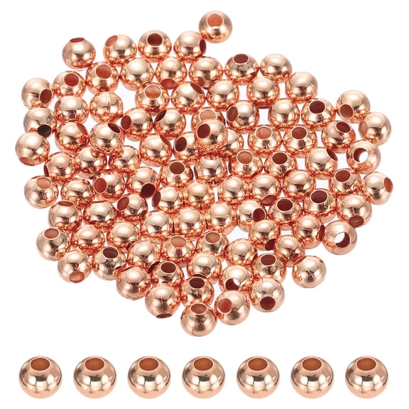 Uxcell 3mm Filled Spacer Beads, 90Pcs Rose Gold Metal Smooth Round Ball Beads for Bracelet Jewelry Making Necklace DIY