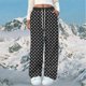 thumbnail image 3 of Pantalones largos de poliéster con bolsillos y estampado elástico para mujer, 3 of 4