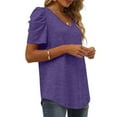 thumbnail image 5 of USSUMA Plus Womens Tops Dressy Casual Womens Summer Shirt V Neck Casual Tshirts Puff Sleeve Tops Dressy Casual Blouse for Women Solid Color, 5 of 8