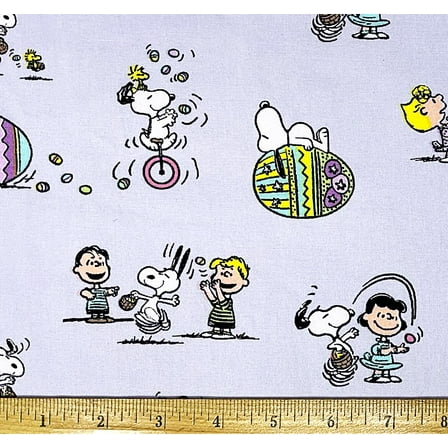1/2 Yard - Peanuts Snoopy Woodstock & Gang Happy Easter on Lavender Cotton Fabric (Great for Quilting, Sewing, Craft Projects, Throw Pillows & More) 1/2 Yard X 44" Wide