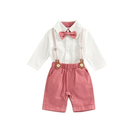 

TheFound Infant Baby Boys Gentleman Suit Long Sleeve Romper Shirts+Bib Pants+Bow Tie Clothes