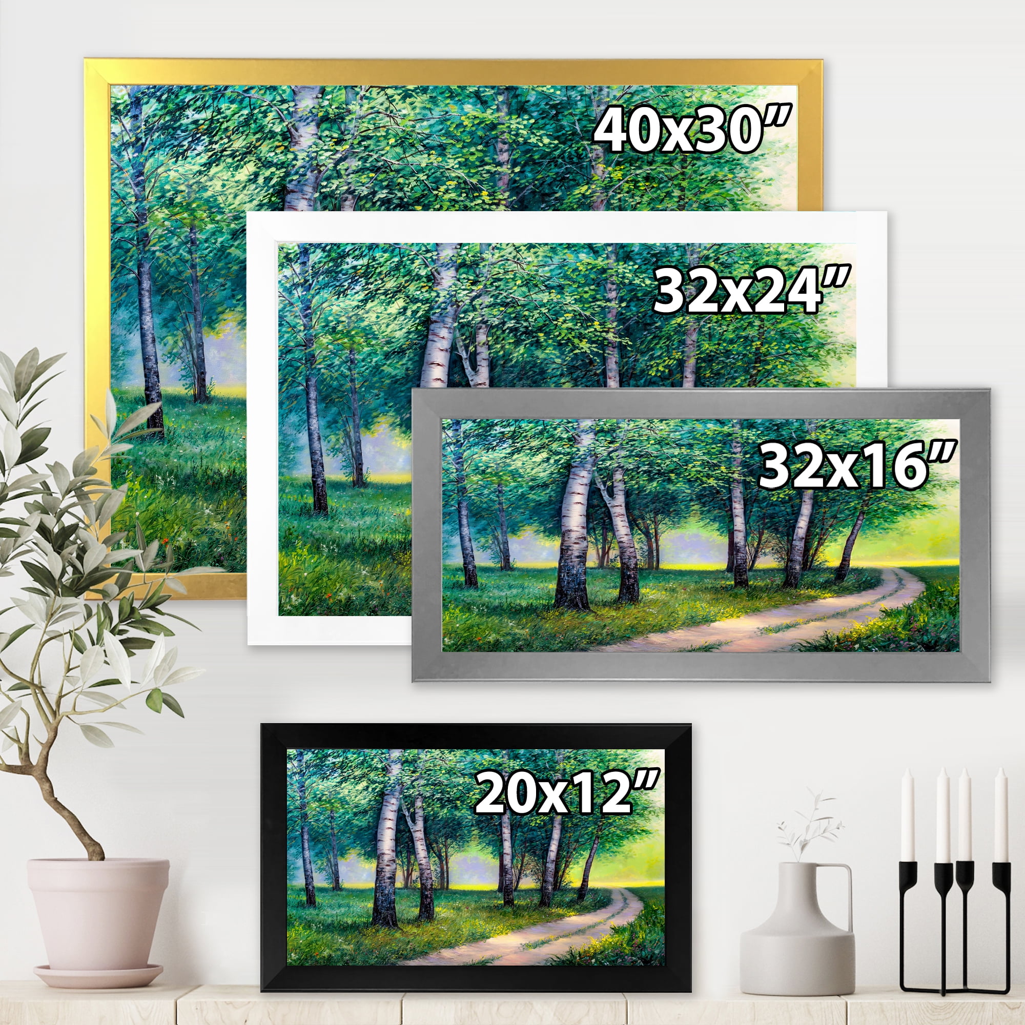 Designart 'Summer Forest Path By The Birches' Lake House Framed Art Print