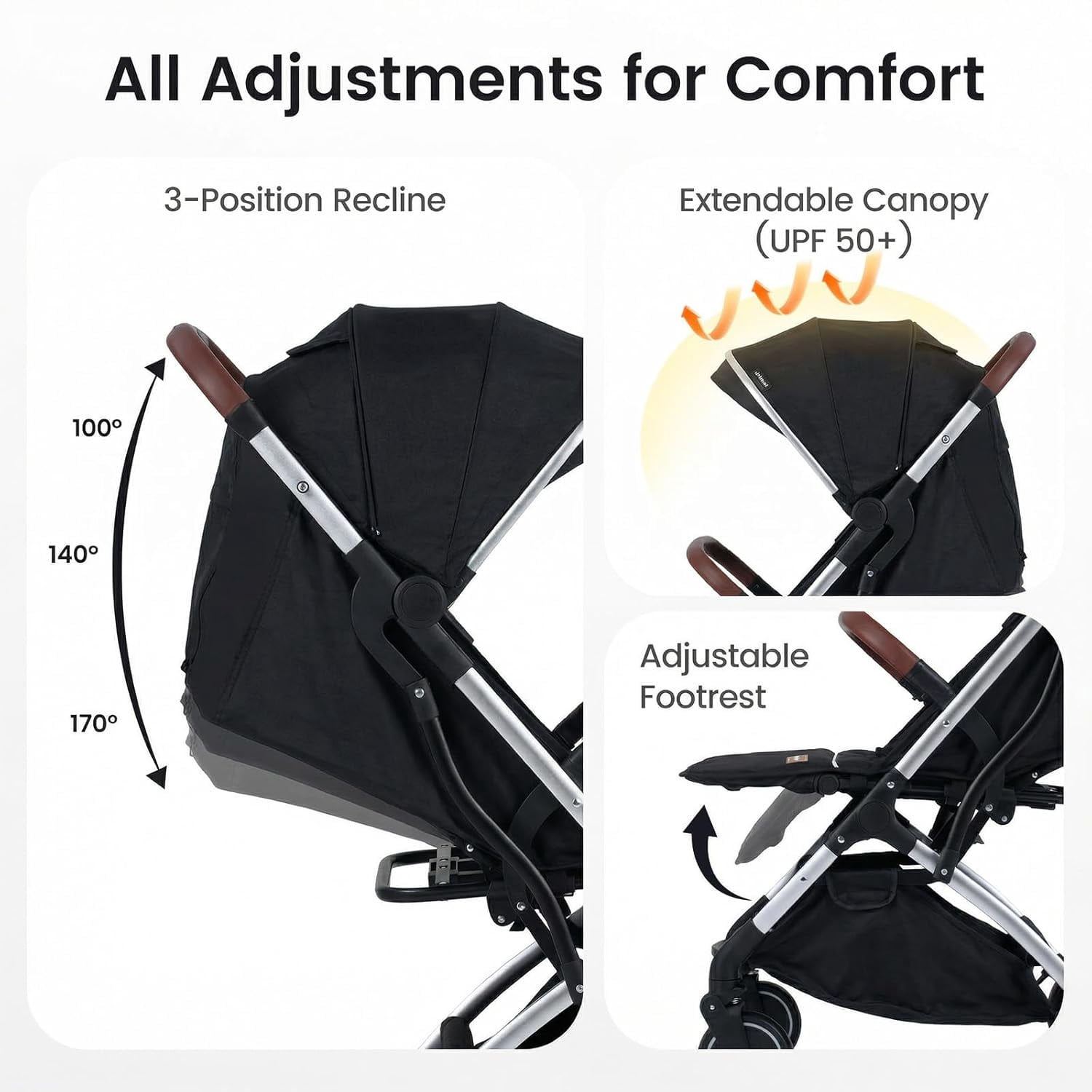 INFANS Travel Stroller, Lightweight Compact Baby Stroller for Airplane with One-Hand Fold, Multi-Position Recline, Canopy, 4 Wheel Suspension, Storage Basket