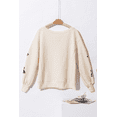 thumbnail image 7 of Festive White Waffle Knit Long Sleeve Pullover - Thanksgiving Turkey Graphic | [ZhiHiMeRi] | (US 12-14)L, 7 of 7
